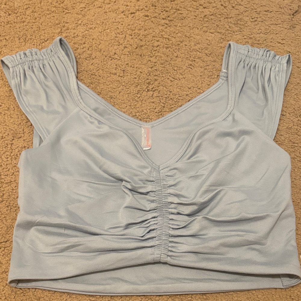 FP Movement by Free People Light Blue Ruched Blouse